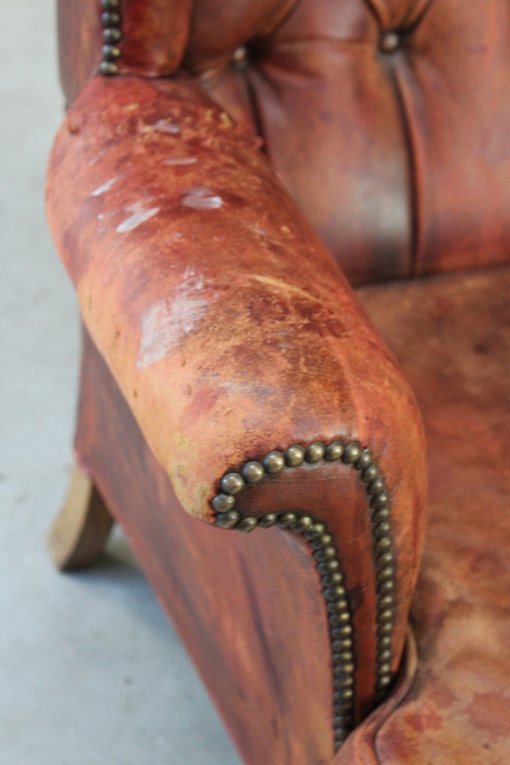 Brown Leather Button Back Chair - Kernow Furniture