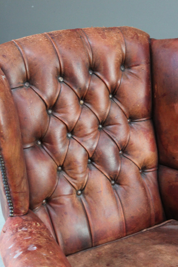 Brown Leather Button Back Chair - Kernow Furniture