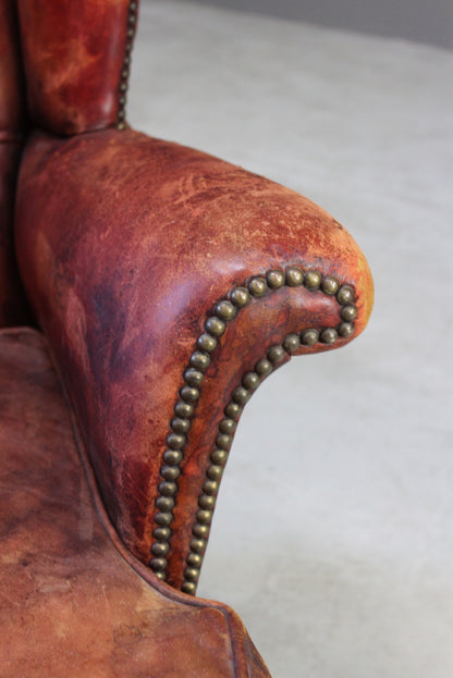 Brown Leather Button Back Chair - Kernow Furniture