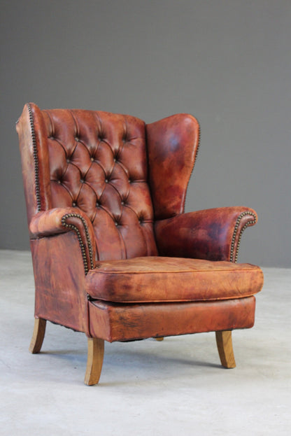 Brown Leather Button Back Chair - Kernow Furniture