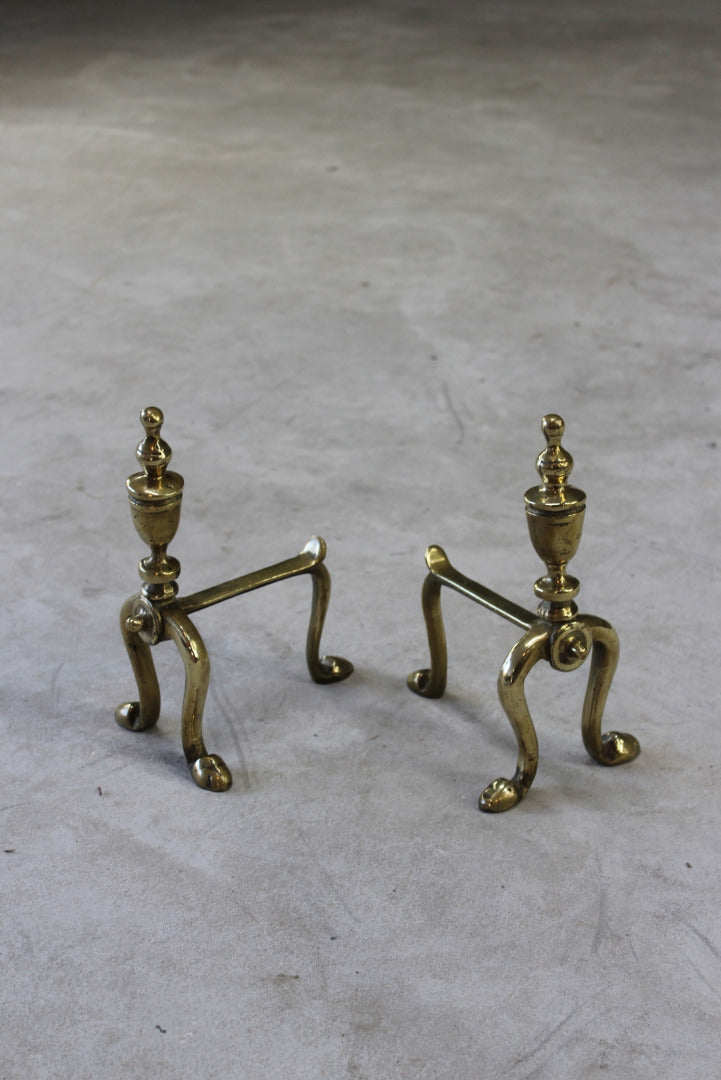 Pair Victorian Brass Andirons - Kernow Furniture