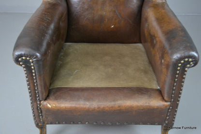 Antique Brown Leather Armchair - Kernow Furniture