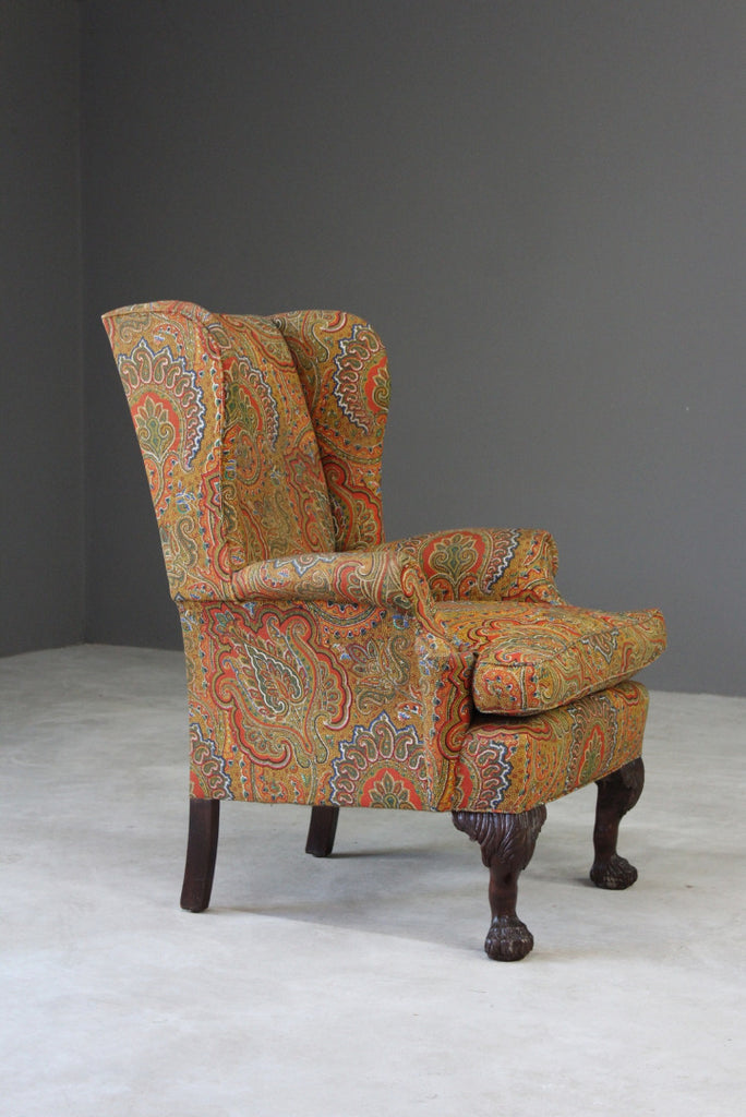 Antique Paisley Upholstered Wing Armchair - Kernow Furniture