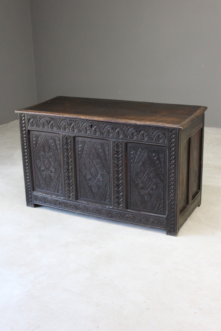 Antique Carved Oak Coffer - Kernow Furniture