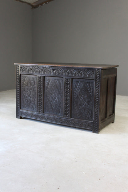 Antique Carved Oak Coffer - Kernow Furniture