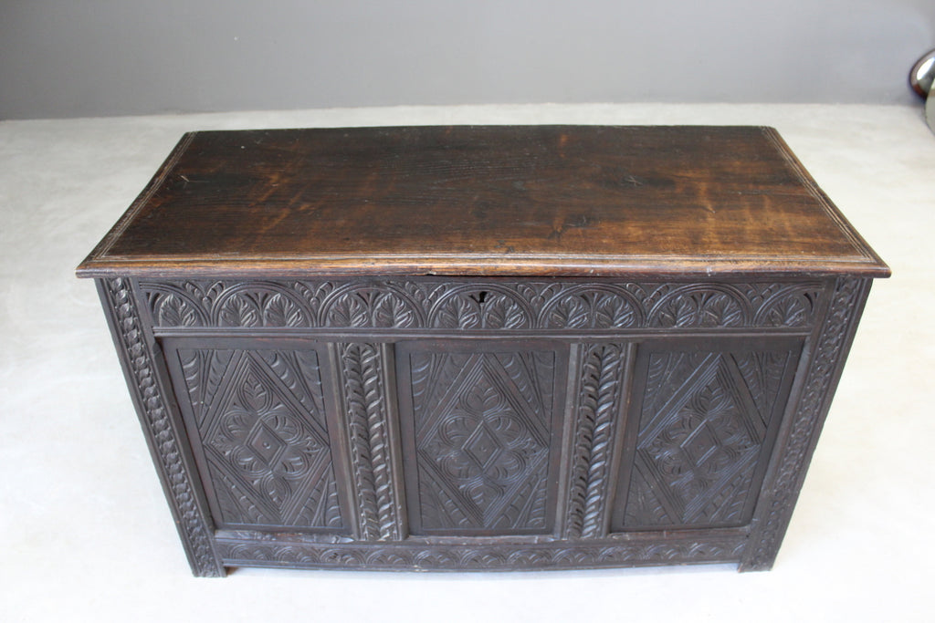 Antique Carved Oak Coffer - Kernow Furniture