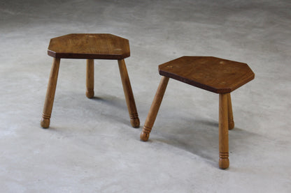 Pair Vintage Elm Milking Stools - Kernow Furniture