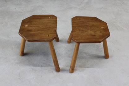 Pair Vintage Elm Milking Stools - Kernow Furniture