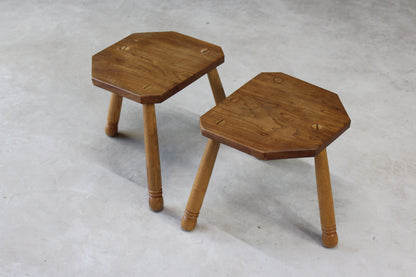 Pair Vintage Elm Milking Stools - Kernow Furniture