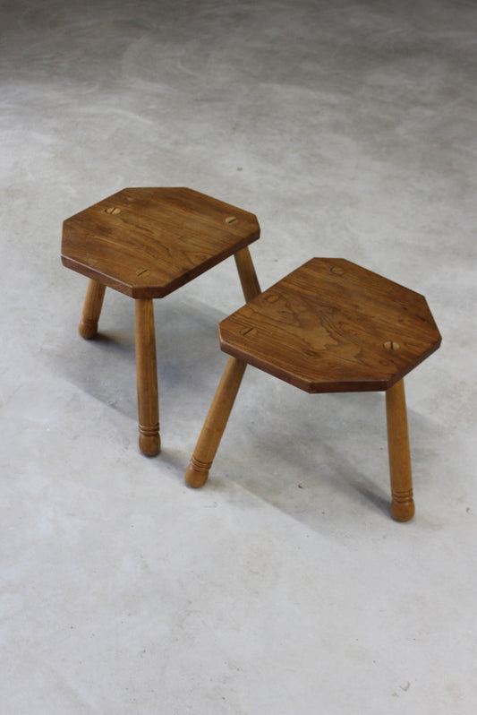 Pair Vintage Elm Milking Stools - Kernow Furniture