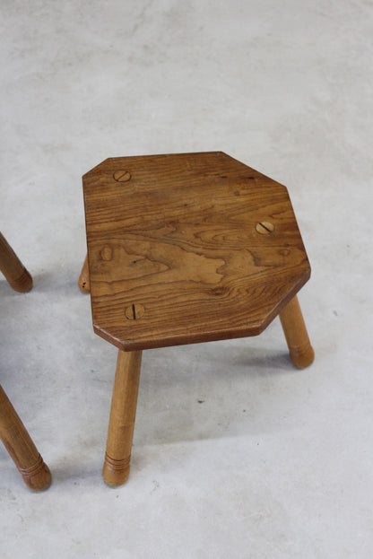 Pair Vintage Elm Milking Stools - Kernow Furniture