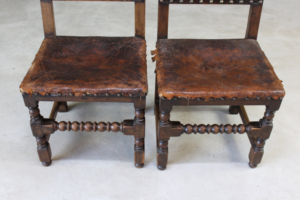 Pair Oak & Leather Dining Chairs - Kernow Furniture