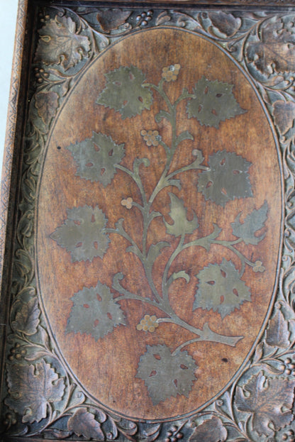 Eastern Carved Teak & Brass Tray - Kernow Furniture