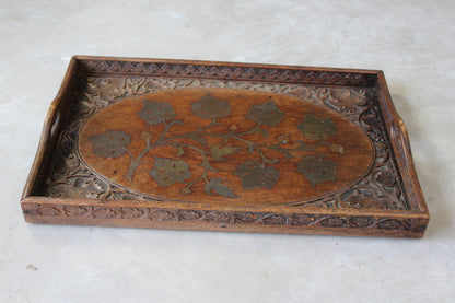 Eastern Carved Teak & Brass Tray - Kernow Furniture