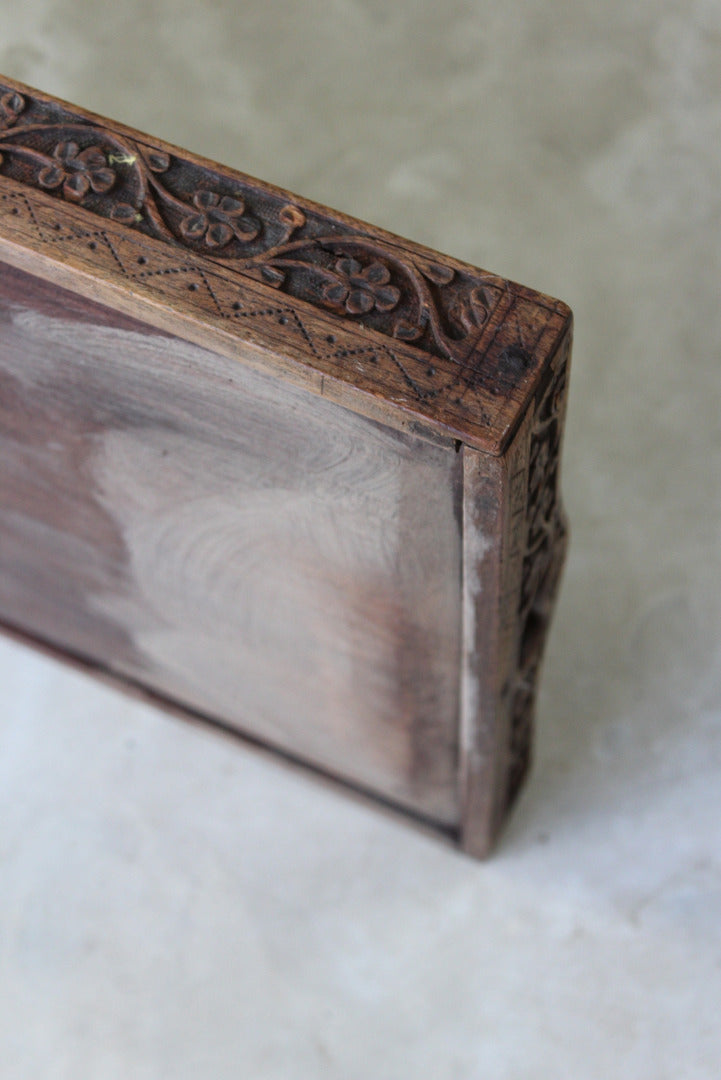 Eastern Carved Teak & Brass Tray - Kernow Furniture