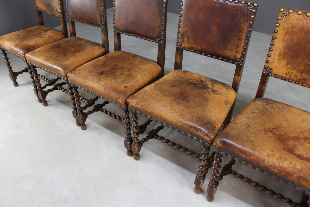 Set 6 Oak & Leather Dining Chairs - Kernow Furniture