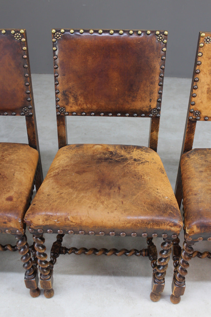 Set 6 Oak & Leather Dining Chairs - Kernow Furniture