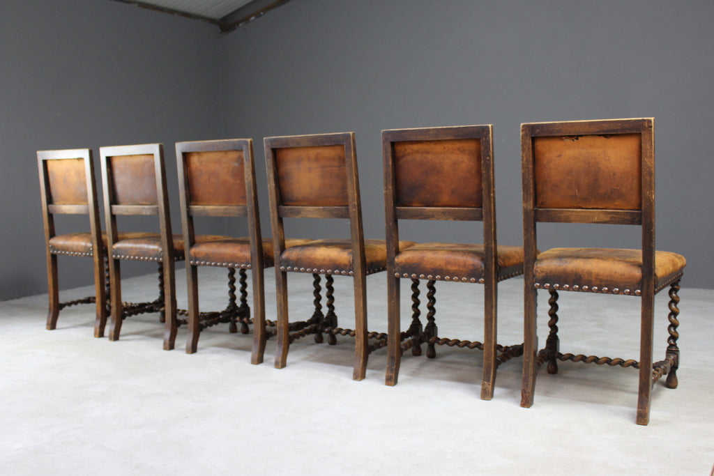 Set 6 Oak & Leather Dining Chairs - Kernow Furniture