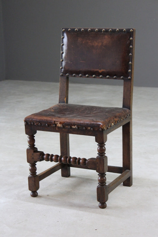 Single Vintage Oak & Leather Dining Chair - Kernow Furniture