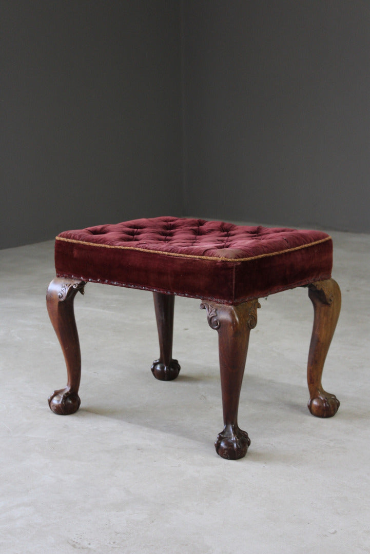 Antique Velvet & Mahogany Stool - Kernow Furniture