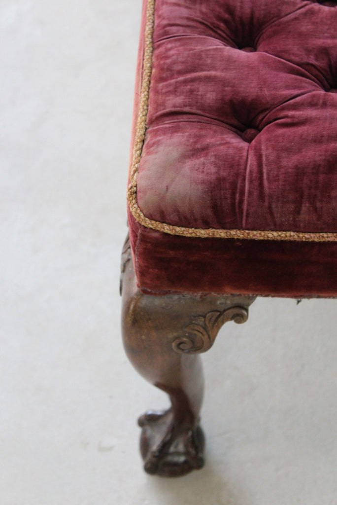 Antique Velvet & Mahogany Stool - Kernow Furniture