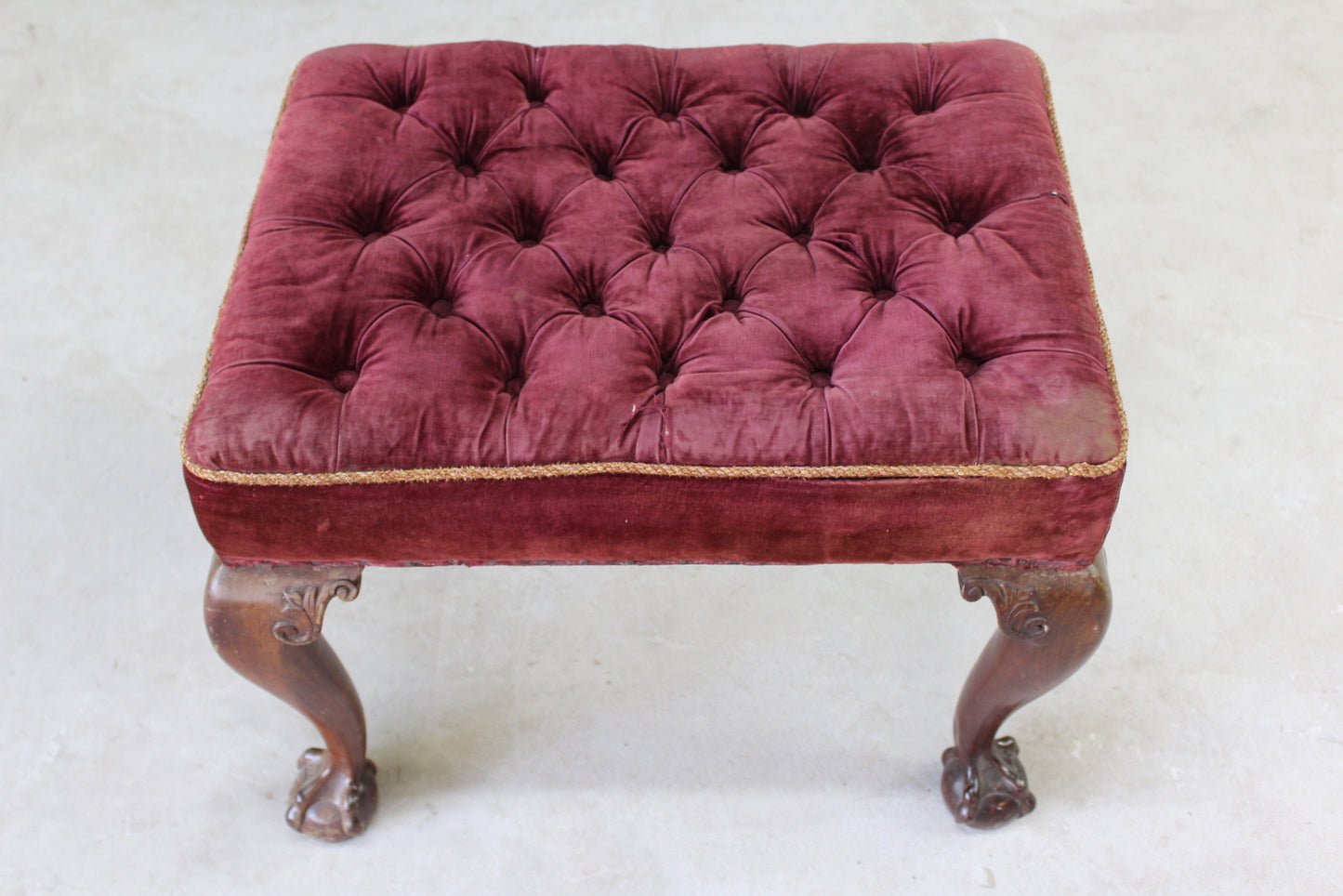 Antique Velvet & Mahogany Stool - Kernow Furniture