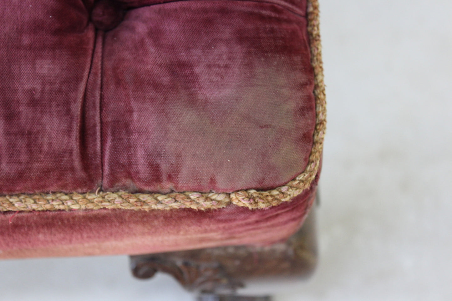 Antique Velvet & Mahogany Stool - Kernow Furniture