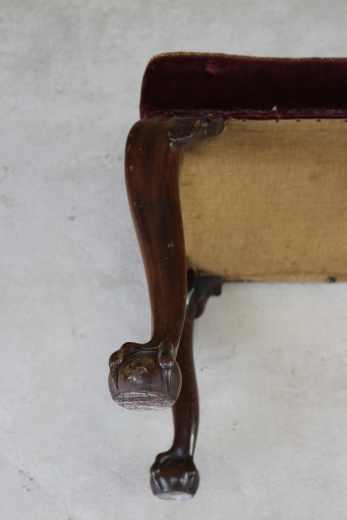 Antique Velvet & Mahogany Stool - Kernow Furniture
