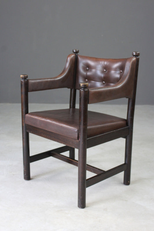 Retro Swedish Gemla Brown Leather Occasional Study Side Chair - Kernow Furniture