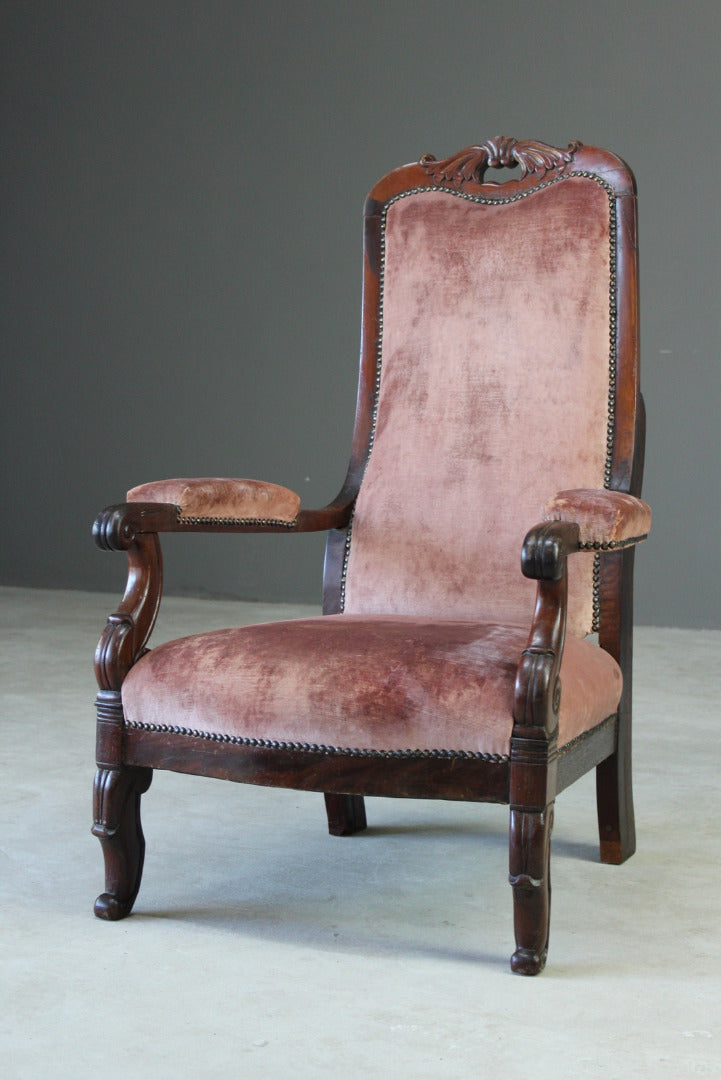 Victorian Mahogany Open Arm Chair - Kernow Furniture