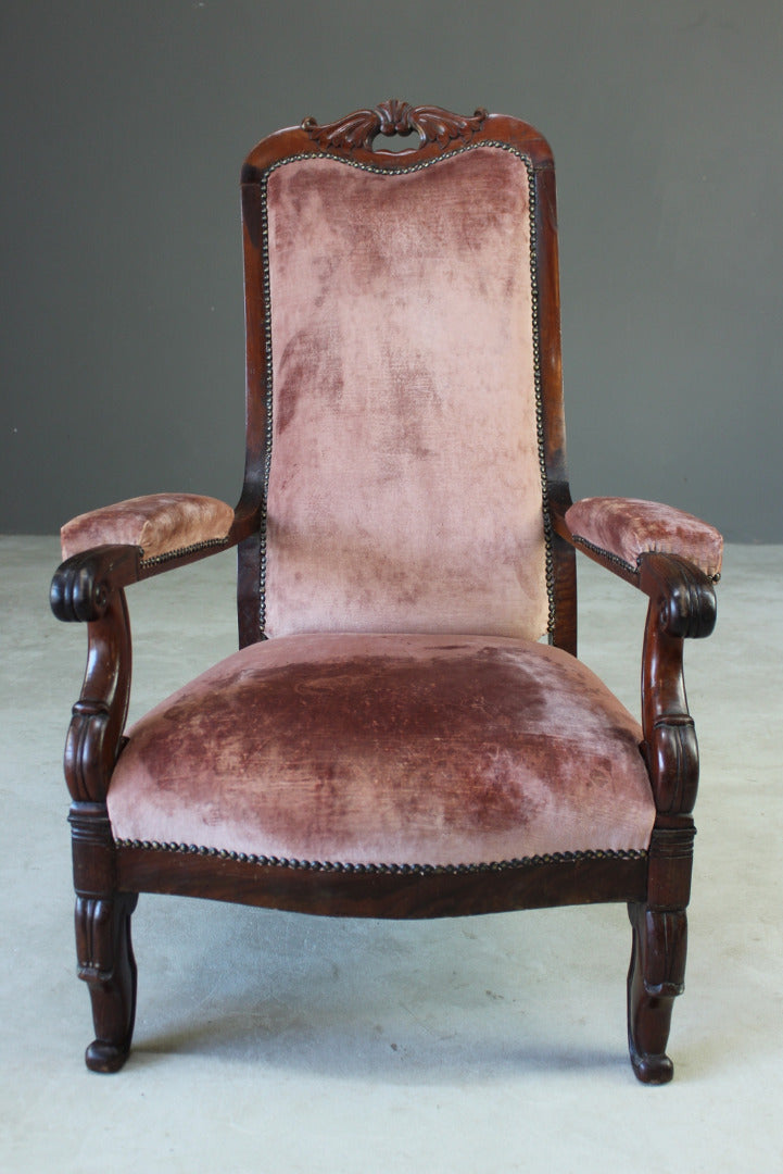 Victorian Mahogany Open Arm Chair - Kernow Furniture