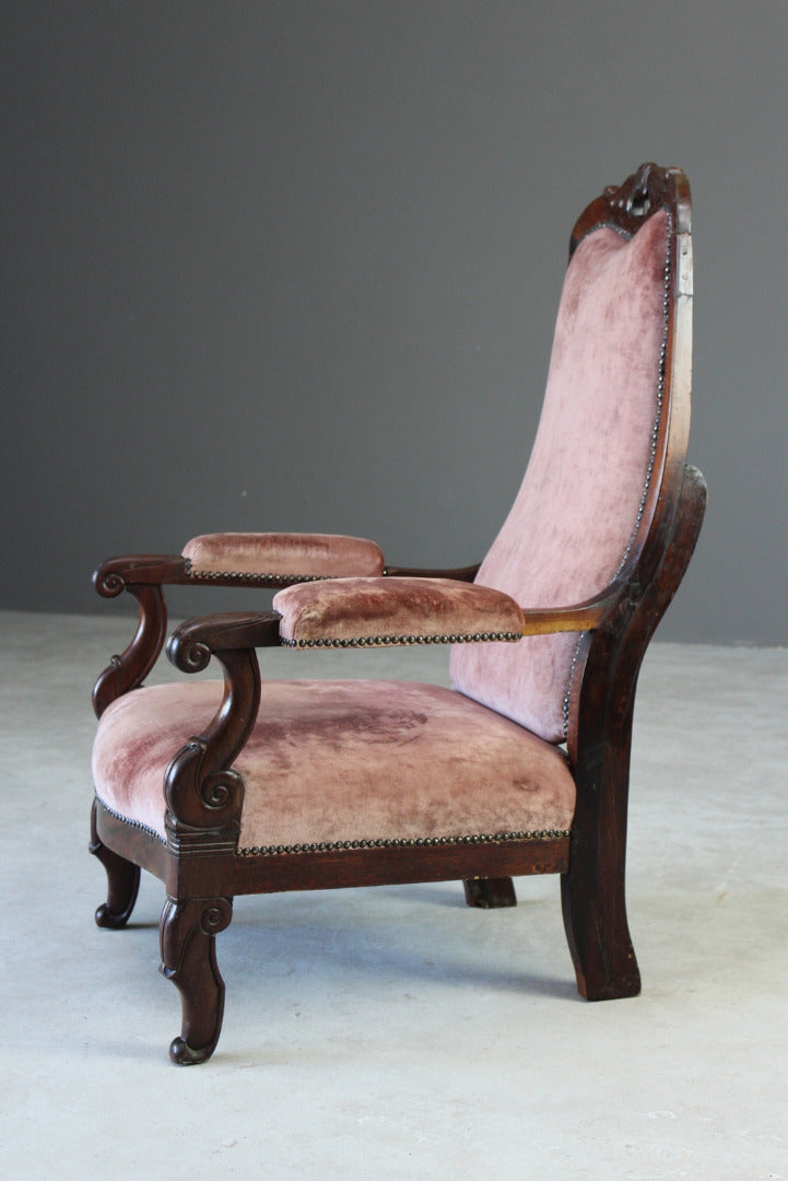 Victorian Mahogany Open Arm Chair - Kernow Furniture