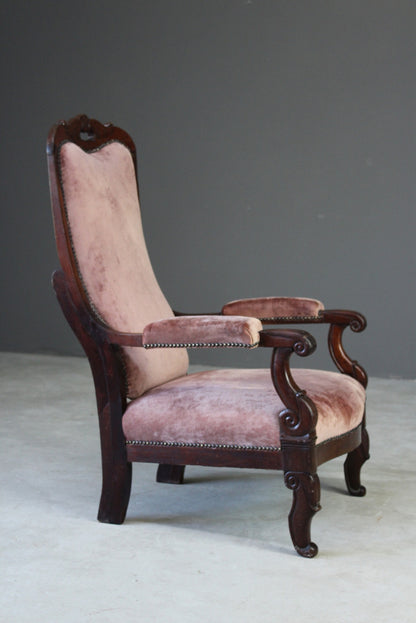 Victorian Mahogany Open Arm Chair - Kernow Furniture