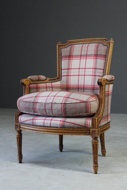 Antique Style Upholstered Tartan Armchair - Kernow Furniture