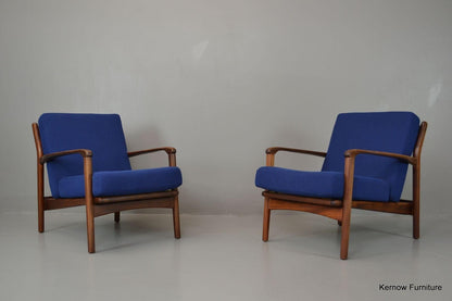 Retro Mid Century Greaves & Thomas Pair Afromosia Armchairs Easy Chairs - Kernow Furniture