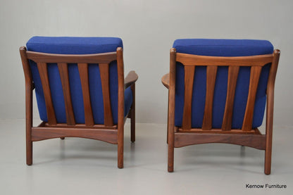 Retro Mid Century Greaves & Thomas Pair Afromosia Armchairs Easy Chairs - Kernow Furniture