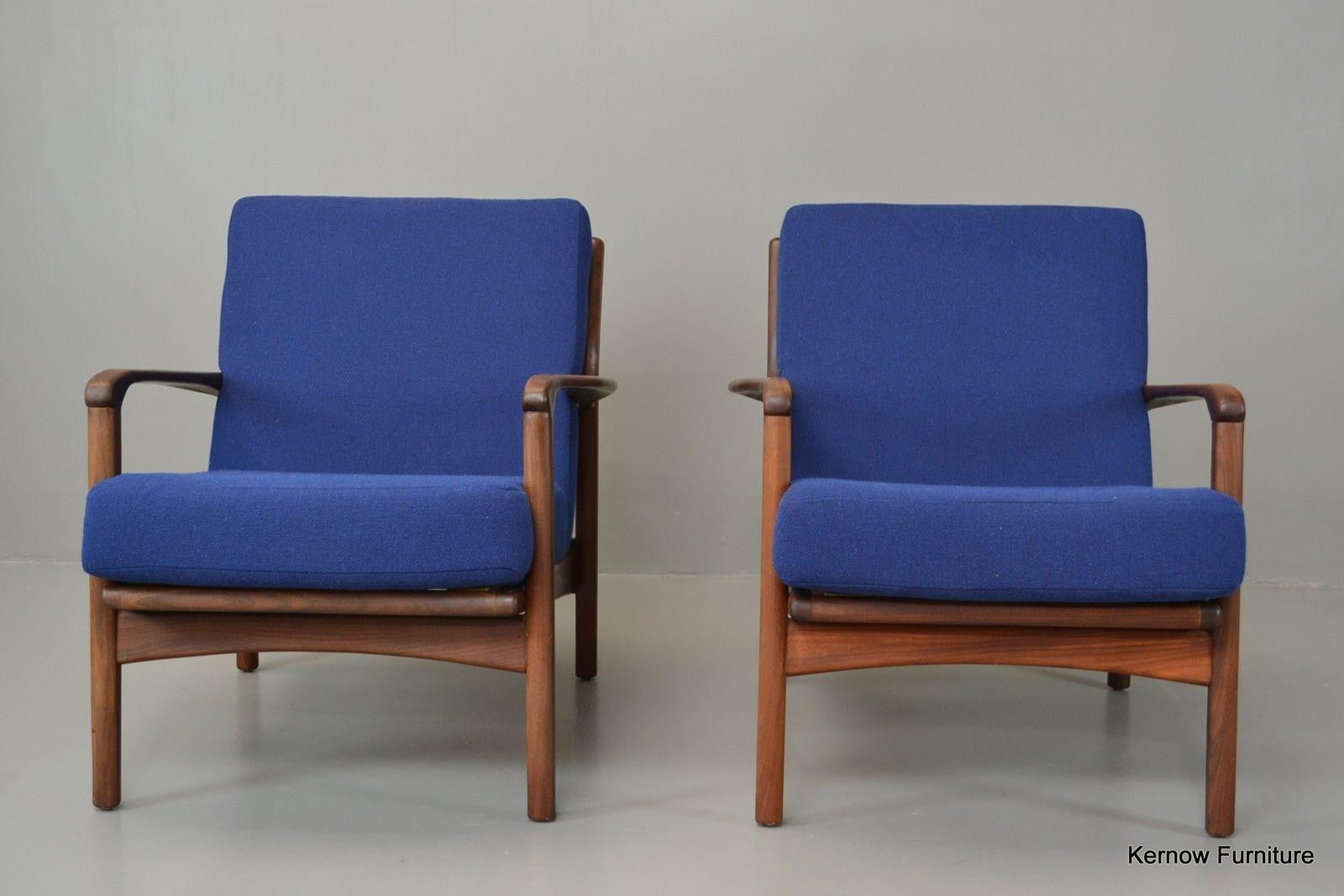 Retro Mid Century Greaves & Thomas Pair Afromosia Armchairs Easy Chairs - Kernow Furniture