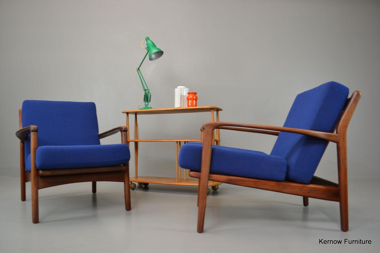 Retro Mid Century Greaves & Thomas Pair Afromosia Armchairs Easy Chairs - Kernow Furniture