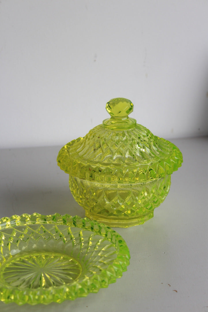 Vaseline Glass Lidded Pot - Kernow Furniture