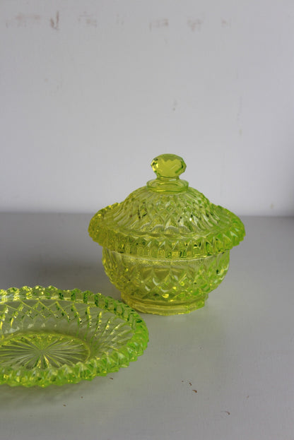 Vaseline Glass Lidded Pot - Kernow Furniture