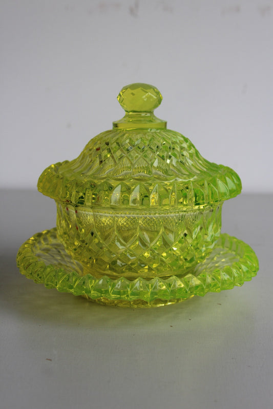 Vaseline Glass Lidded Pot - Kernow Furniture