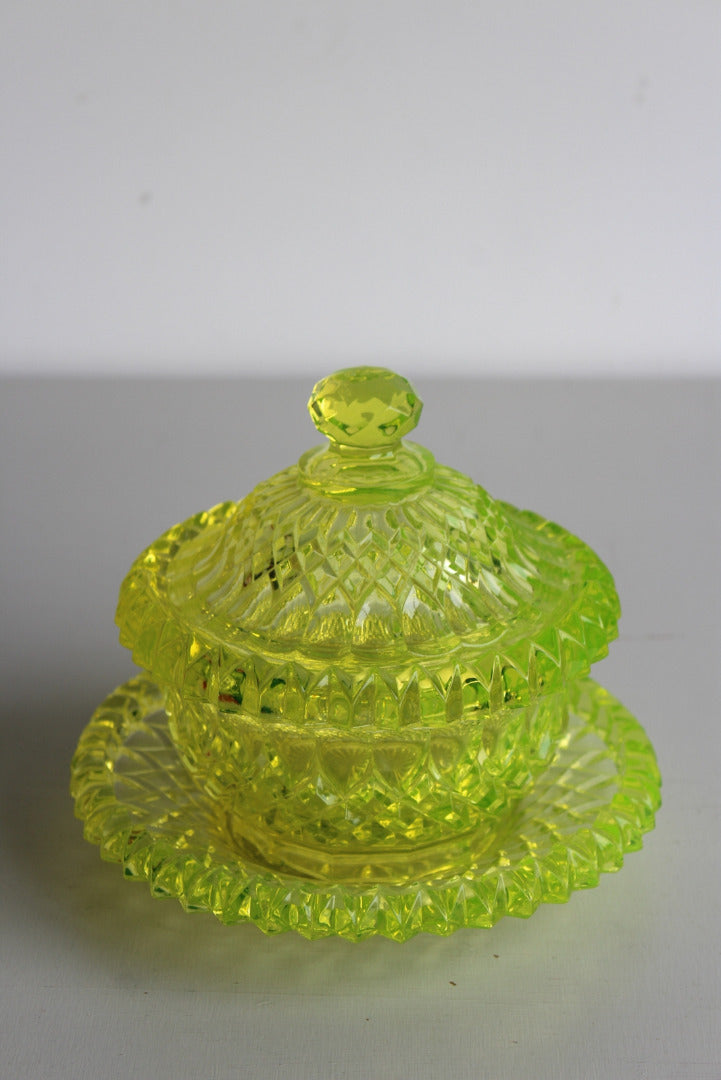 Vaseline Glass Lidded Pot - Kernow Furniture