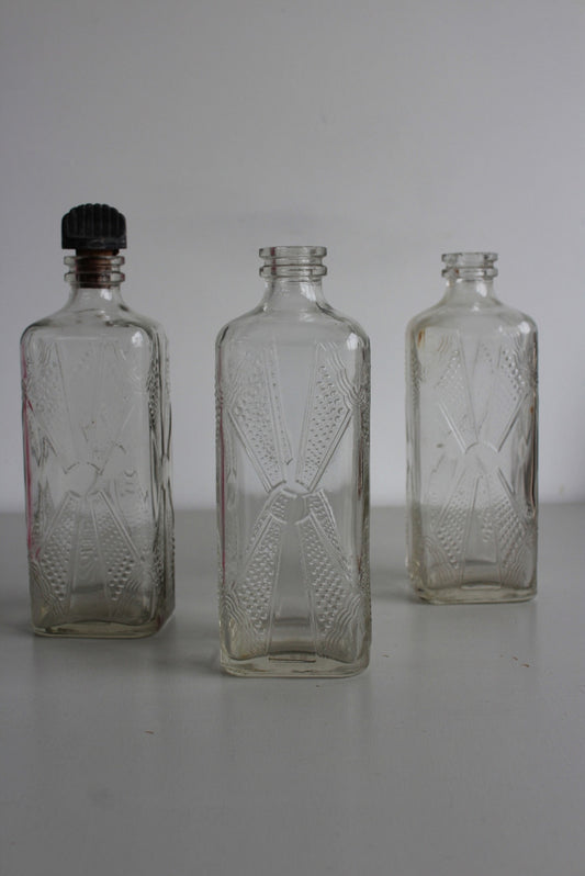 3 x Vintage Glass Cordial Bottles - Kernow Furniture