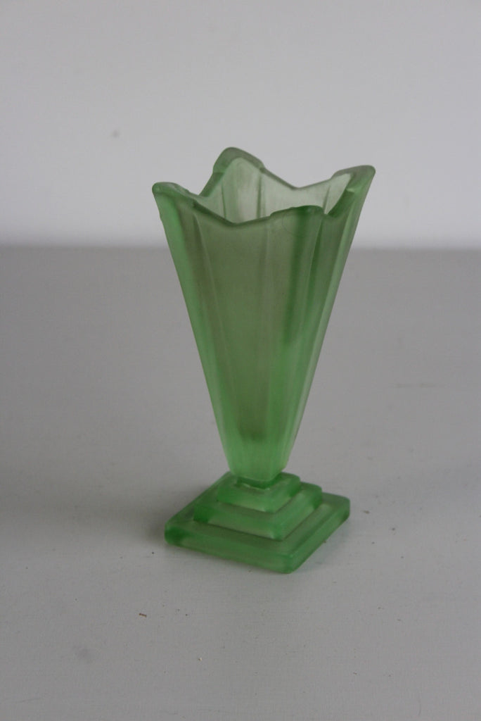 Vintage Deco Style Green Glass Vase - Kernow Furniture
