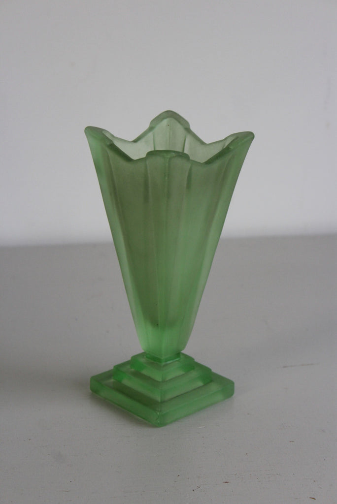 Vintage Deco Style Green Glass Vase - Kernow Furniture
