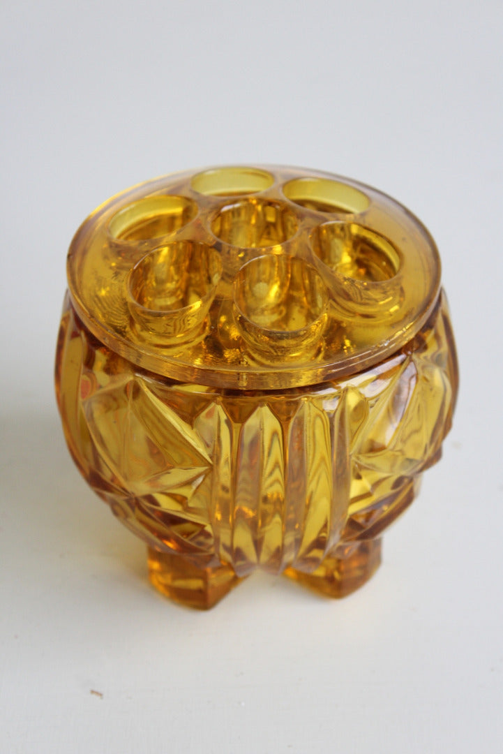 Vintage Amber Glass Posy Pot - Kernow Furniture