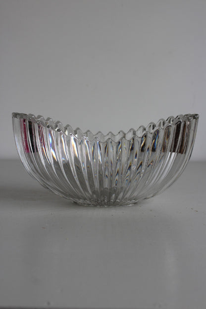 Vintage Ribbed Glass Flower Bowl - Kernow Furniture