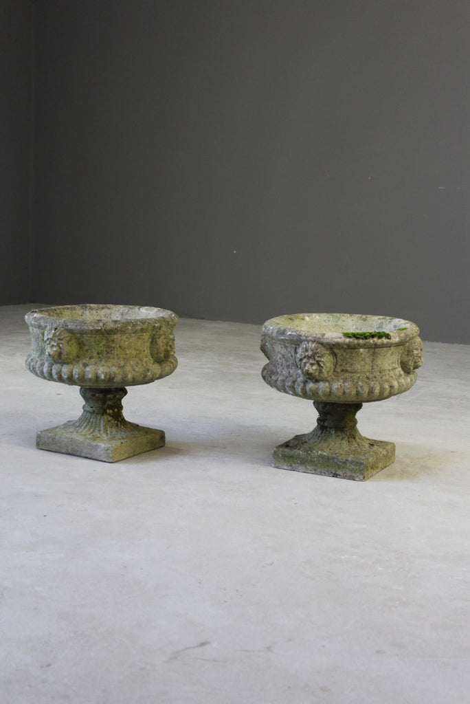 Pair Weathered Garden Urns - Kernow Furniture