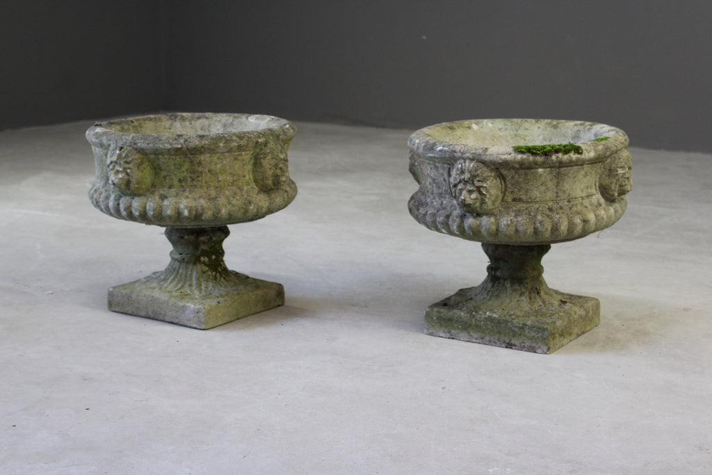 Pair Weathered Garden Urns - Kernow Furniture