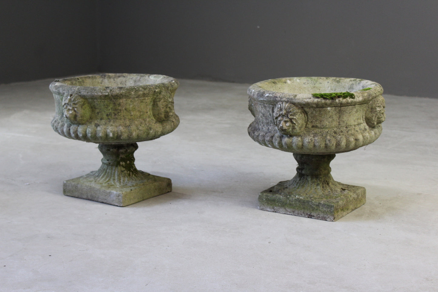 Pair Weathered Garden Urns - Kernow Furniture